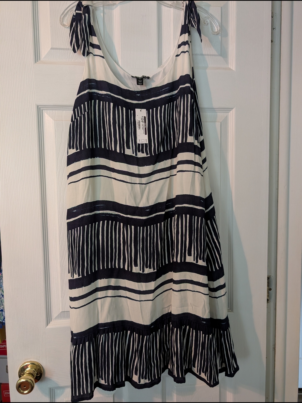 Tribal Tie-Shoulder Midi Dress — Black & White